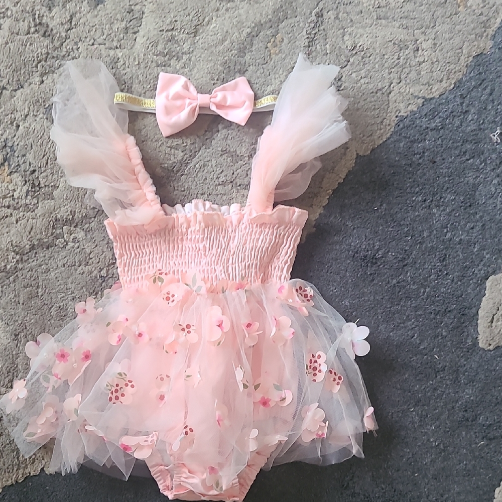 Pink Floral Baby Romper with Bow